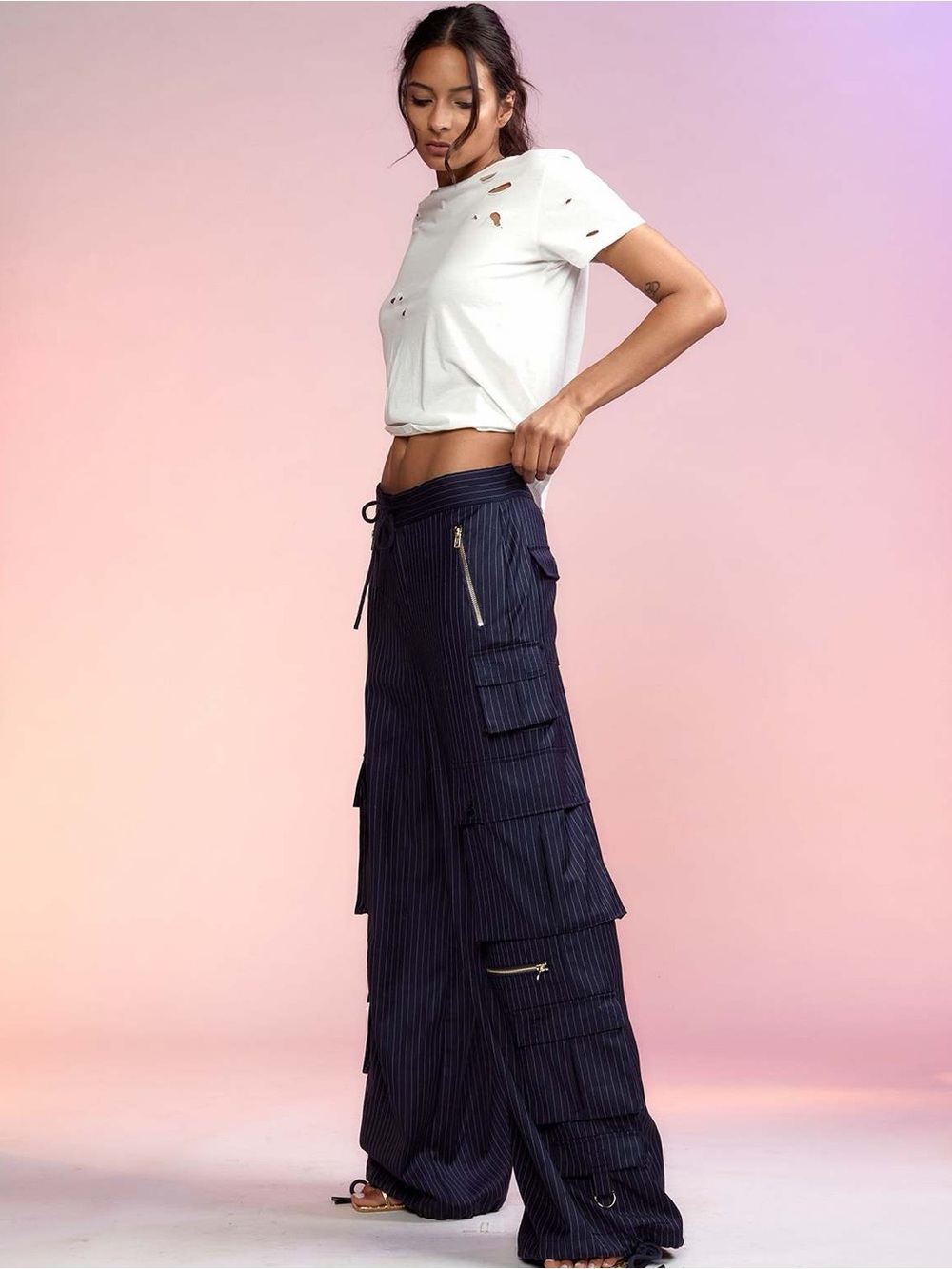 Cynthia Rowley Navy Pinstripe Utility Pants
